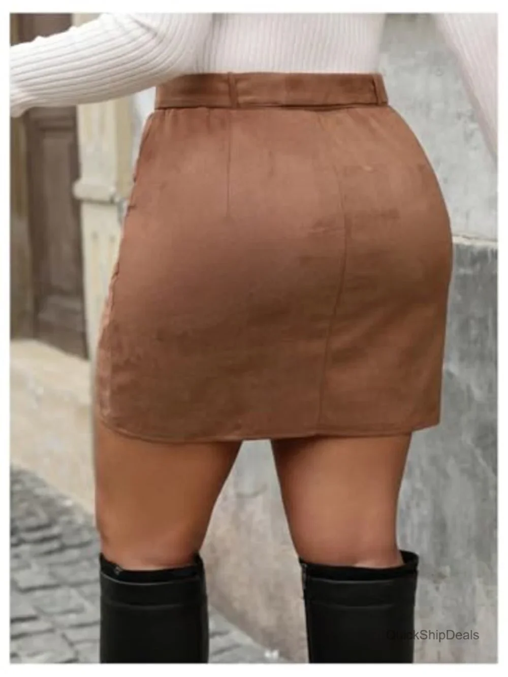 Plus Size Faux Suede Wrap Mini Skirt Cowgirl Belted Bodycon Skirts Western